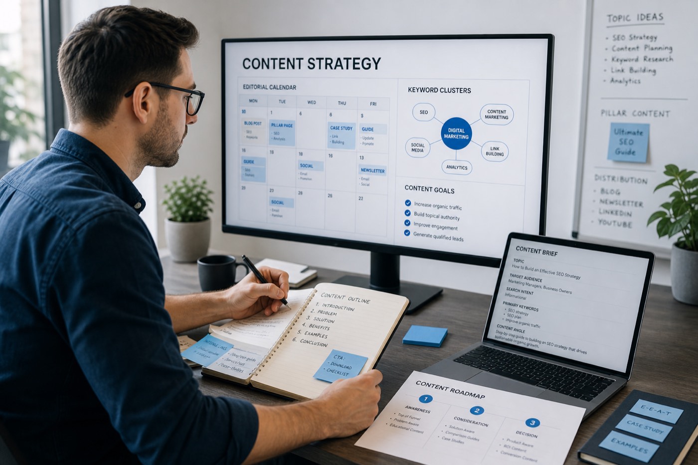 Plan editorial con estrategia de contenidos y redaccion para buscadores